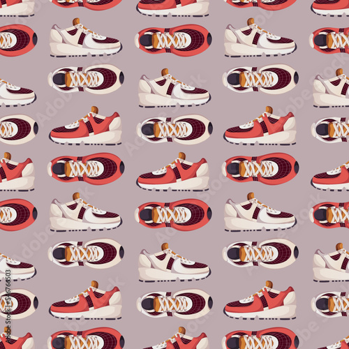 Seamless pattern with sneakers. Sport, fitness, training, workout concept. Perfect for product design, wallpaper, scrapbooking, textile.