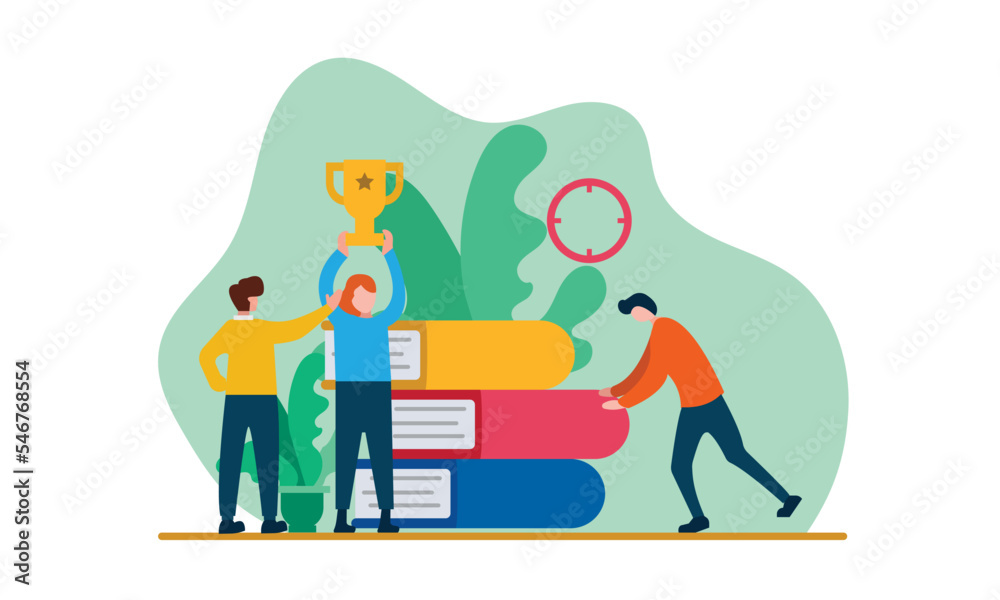 vector illustration of education concept to gain knowledge and books to become a champion.