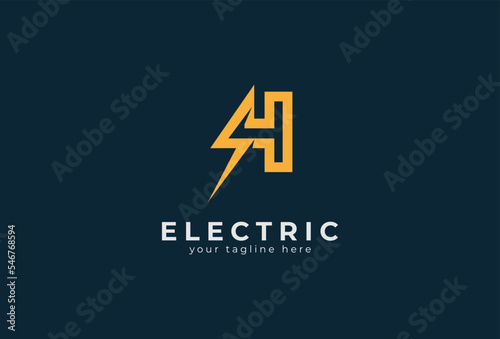 Electric Logo, abstract letter H or SH and lightning bolt combination, tunder bolt design logo template element, vector illustration