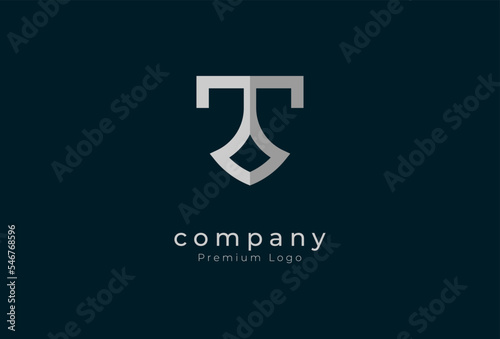Initial T Shield  Logo, minimalist letter Twith Shield design logo, vector illustration