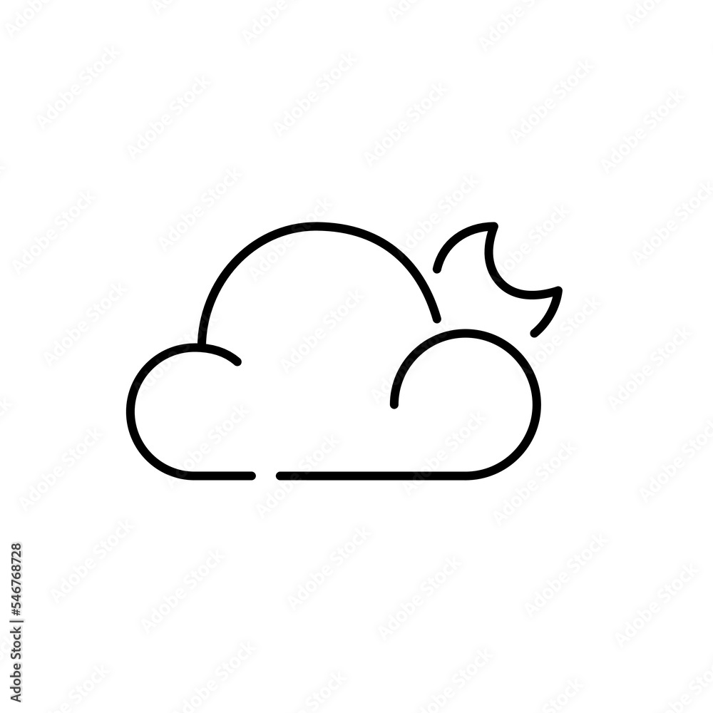 Partly cloudy night. Weather forecast. Pixel perfect simple line icon Partly cloudy night. Weather forecast. Pixel perfect simple line icon