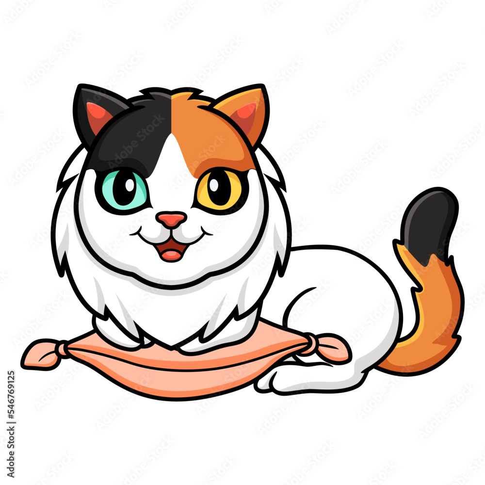 Cute turkish van cat cartoon on the pillow Cute turkish van cat cartoon on the pillow