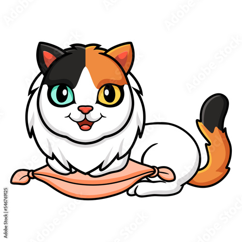 Cute turkish van cat cartoon on the pillow