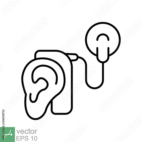 Cochlear implant icon. Simple outline style. Cybernetics, human ear with electronic device, technology, medical concept. Thin line vector illustration isolated on white background. EPS 10.