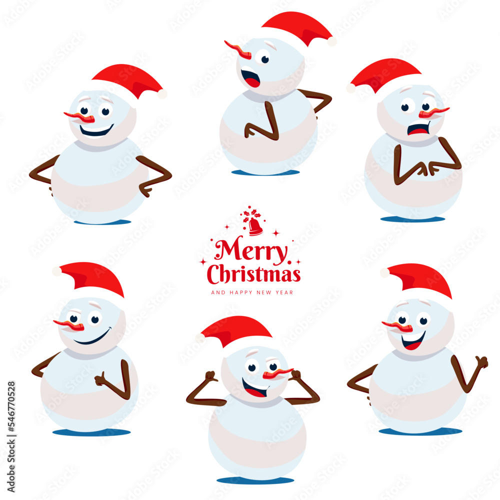 Snowman Cute Fun Character Christmas with various pose Illustration Set