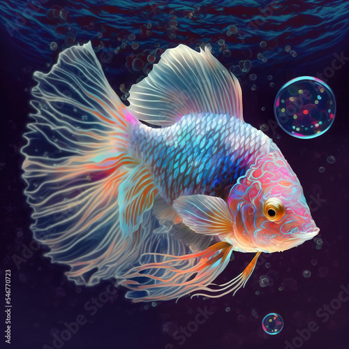 Beautiful Exotic Fish Floating in the Deep Water © LadyAI