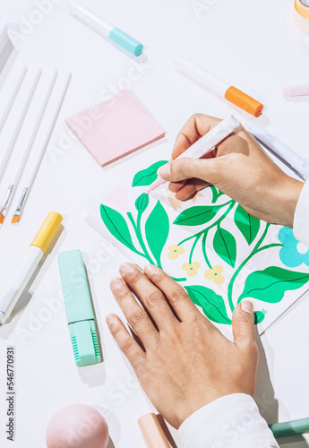Artist drawing with marker