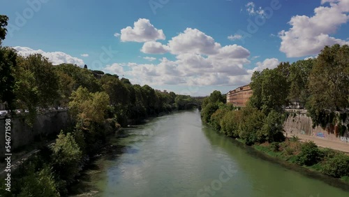 Sublicio bridge over Tiber river, Rome in Italy. Aerial forward photo