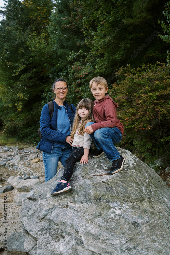 grandmother on a hike with her grandkids grandmother on a hike with her grandkids