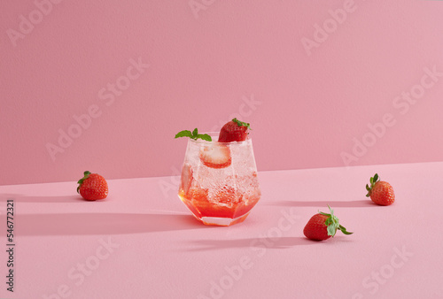 Refreshing cool detox drink with strawberry mint photo