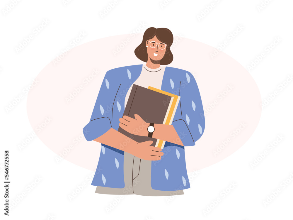 College or university student holding book. Study, education