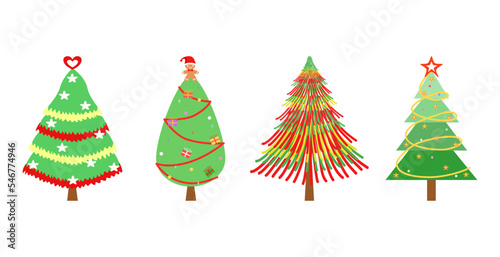 Vector - Cute collection of Christmas tree in different design. Holiday, New Year, X'mas concept.