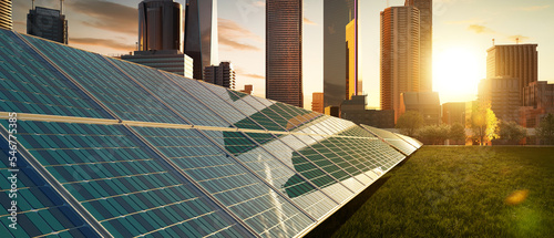Fototapeta Naklejka Na Ścianę i Meble -  Solar panels with modern city