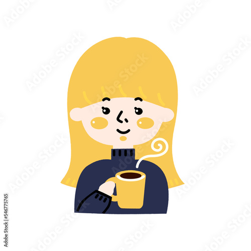 コーヒーを飲む金髪女性のイラスト