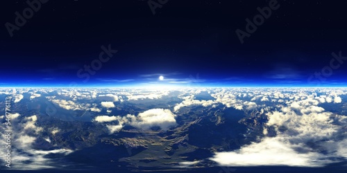 Fototapeta Naklejka Na Ścianę i Meble -  Panorama of clouds, HDRI, environment map , Round panorama, spherical panorama, equidistant projection, panorama 360, planet earth view from orbit, 3D rendering