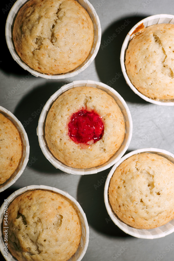 Muffins with berry jam