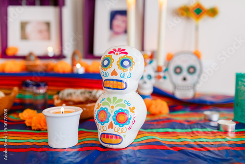 Calacas and candles altar top photo