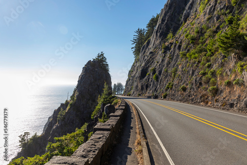 Beautiful landscape rugged Oregon Summer Coastline with winding road 
