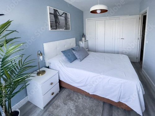 Bedroom with Comfortable bed with pillow located near window