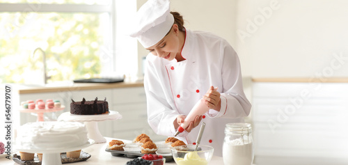Female confectioner cooking...