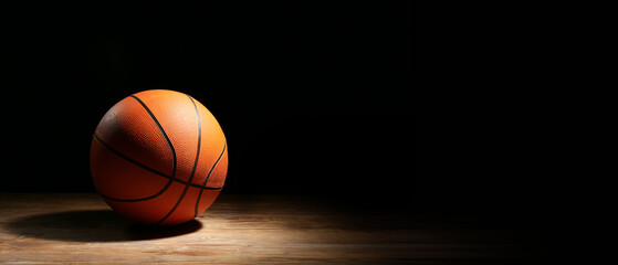 Ball for playing basketball on dark background with space for text
