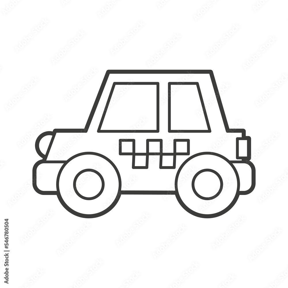 Vector Illustration of an taxi car. Icon style with black outline. Logo design. Coloring book for children
