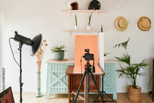 Photo studio set up in a living room