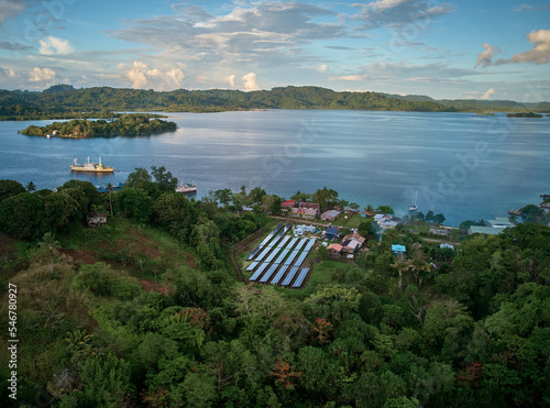 Solar farm PV panel array, renewable energy in Solomon Islands Pacific photo