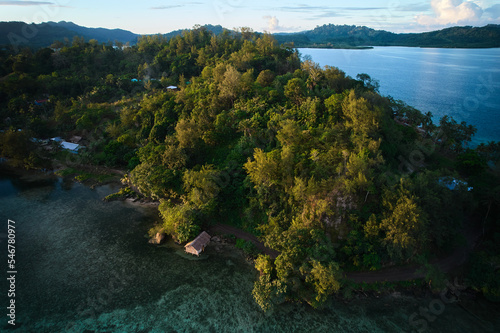 Tulagi reef island sunset aerial, Solomon Islands, South Pacific
