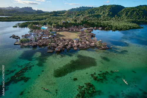 Traditional indigenous South Pacific Islander stilt village houses