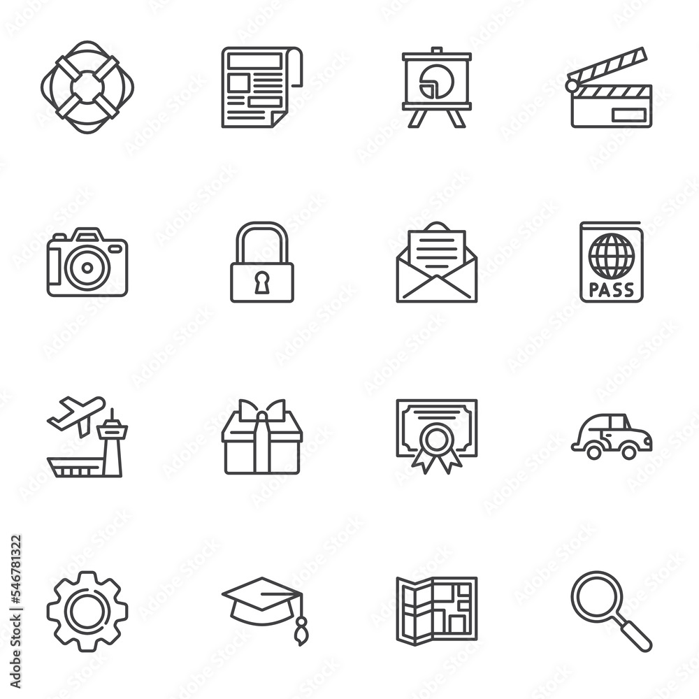Universal basic line icons set Universal basic line icons set