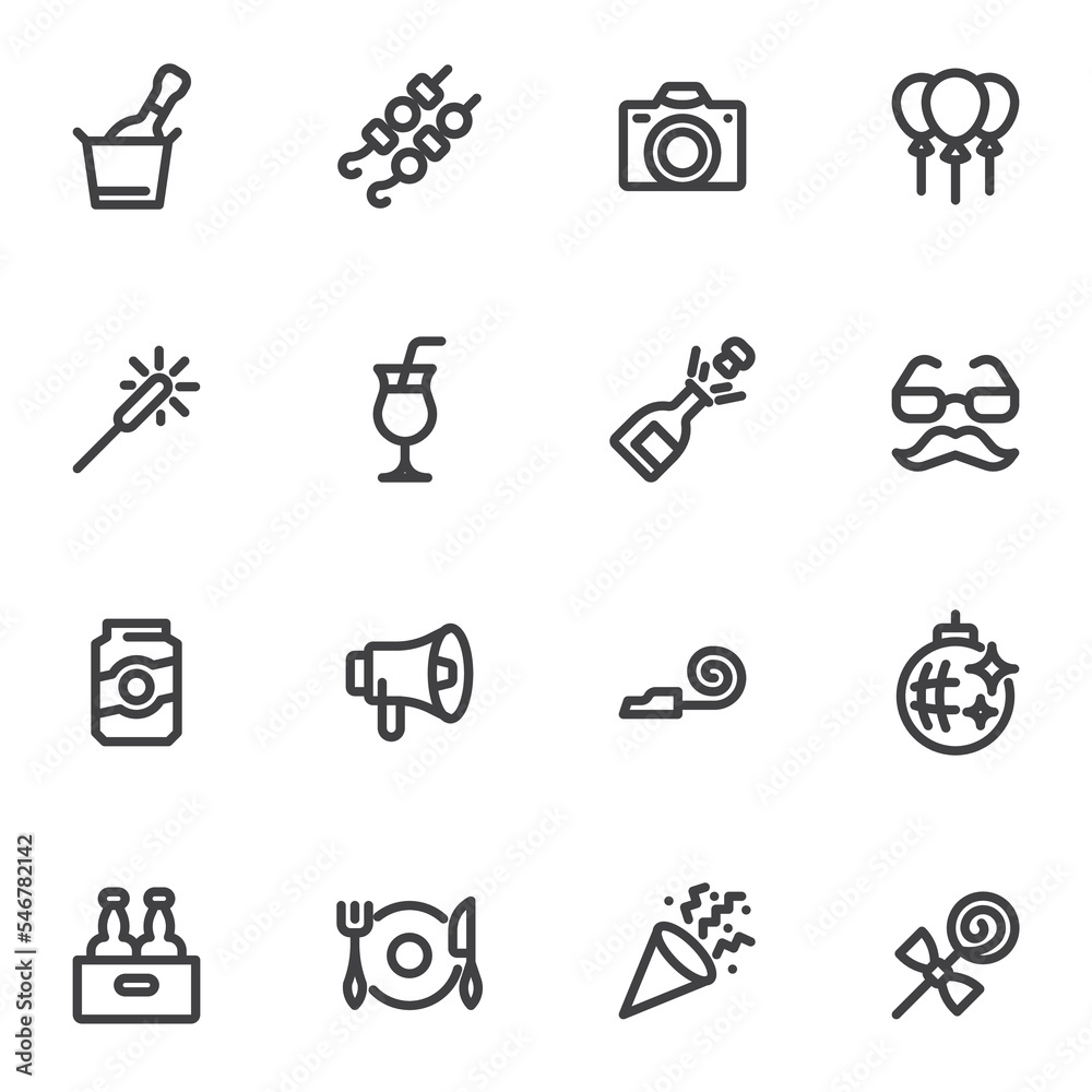 Party celebrate line icons set