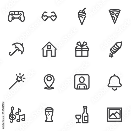 Party celebration line icons set