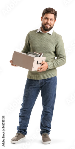 Fired young man holding box...