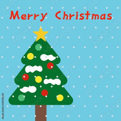 シンプルなクリスマスツリーと雪 メリークリスマス 1:1