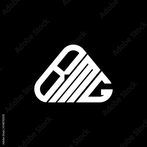 BMG letter logo creative design with vector graphic, BMG simple and modern logo in round triangle shape. photo