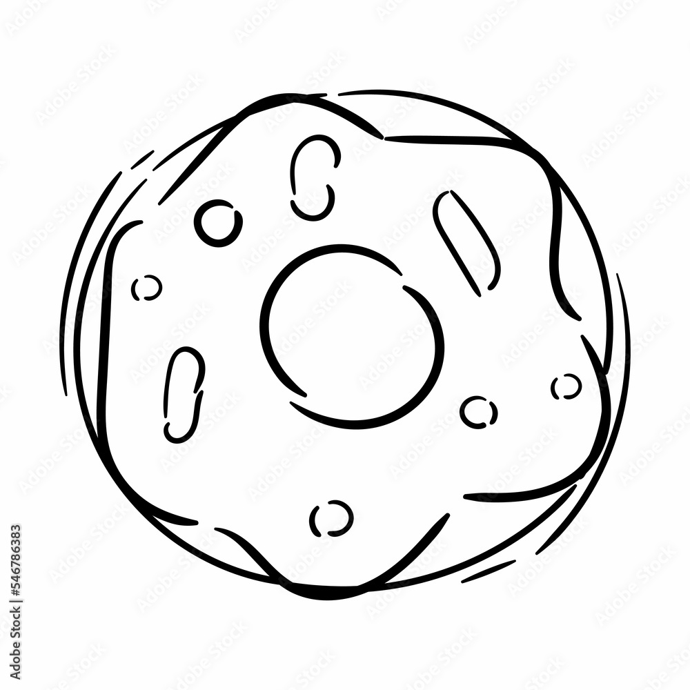 Donut isolated on white background. Vector illustration in a doodle style. Line art. Donut isolated on white background. Vector illustration in a doodle style. Line art.
