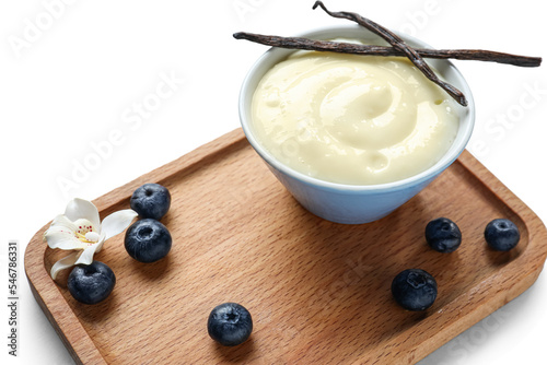 Board with bowl of pudding,...