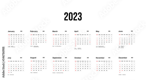 Indonesian 2023 calendar template with national holidays
