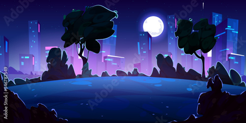 Obraz na płótnie Night cityscape background and moonlit urban park