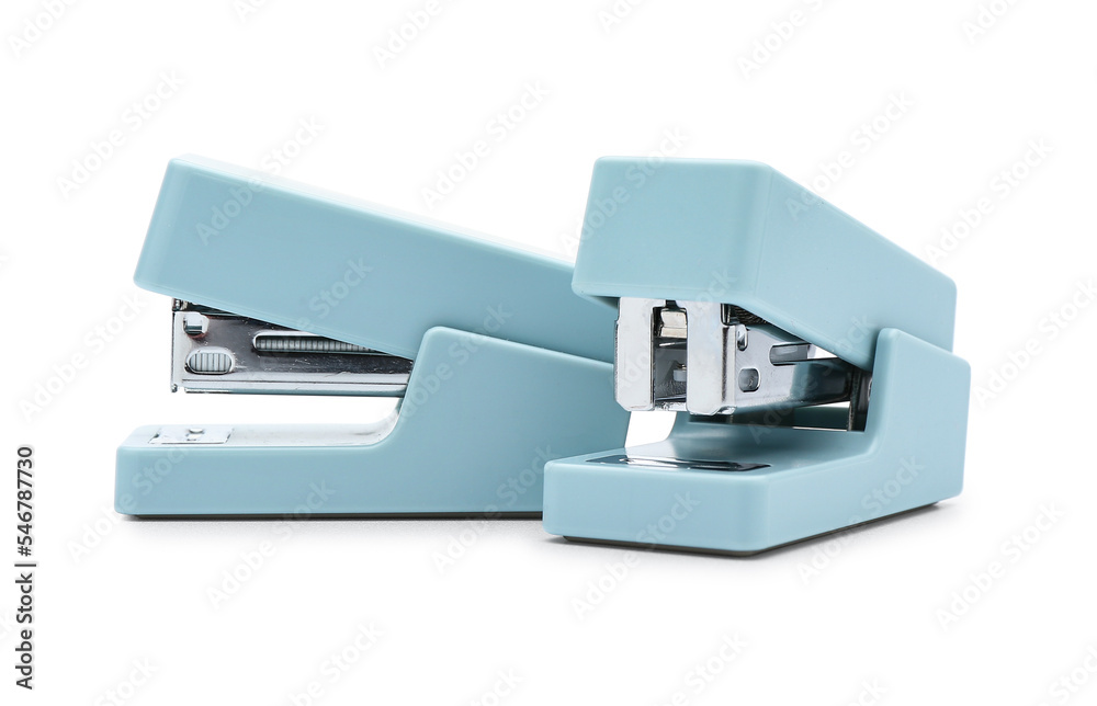Blue staplers isolated on white background Blue staplers isolated on white background