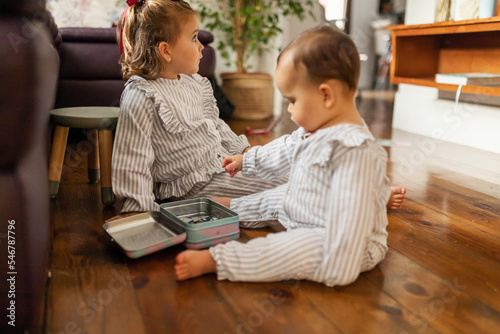 little brother couple playing at home