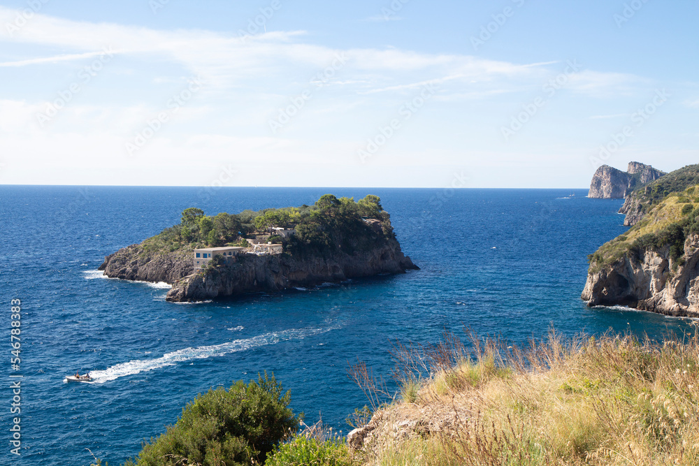 view of ISCA rock, in Crapolla on the Amalfi coast. it was the home of Eduardo De Filippo