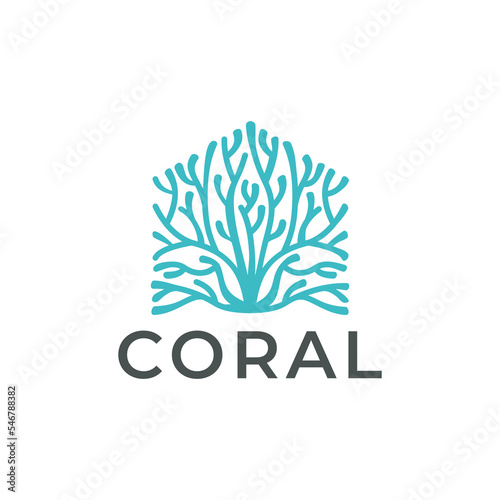 Coral Seaweed or Neuron Nerve Cell logo coral house logo design icon vector illustration