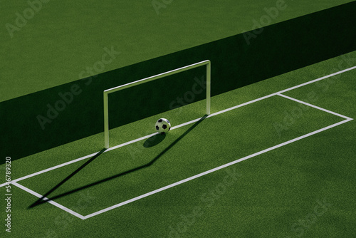 From above soccer field goal with a ball