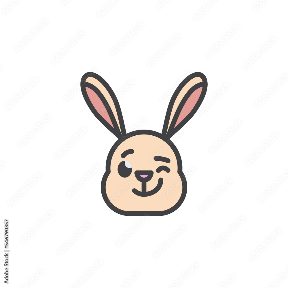 Rabbit winking face emoticon filled outline icon