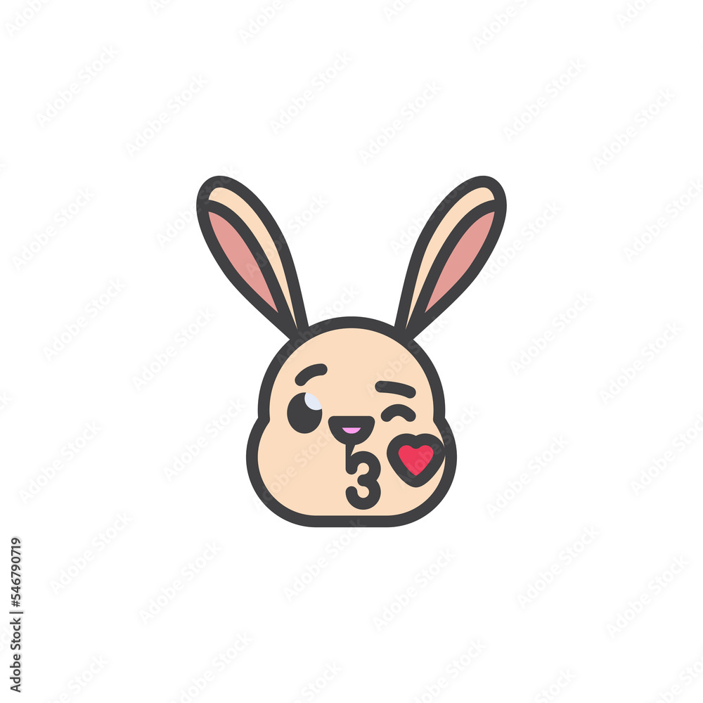 Rabbit face blowing a kiss emoticon filled outline icon Rabbit face blowing a kiss emoticon filled outline icon