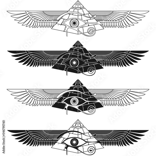 Winged pyramid design with eye of horus