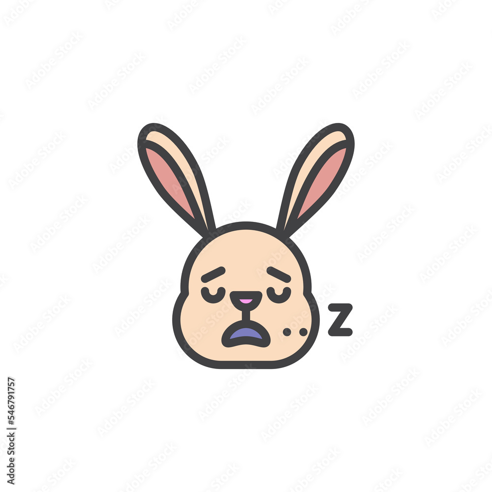 Fototapeta premium Sleeping rabbit face emoticon filled outline icon