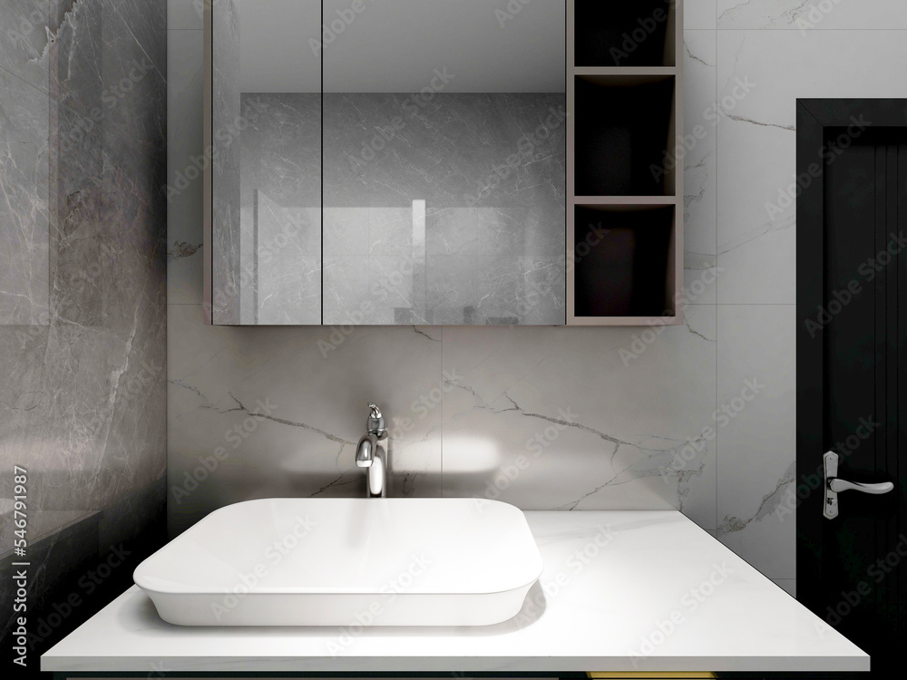 Fototapeta premium 3D rendering, clean and tidy bathroom design